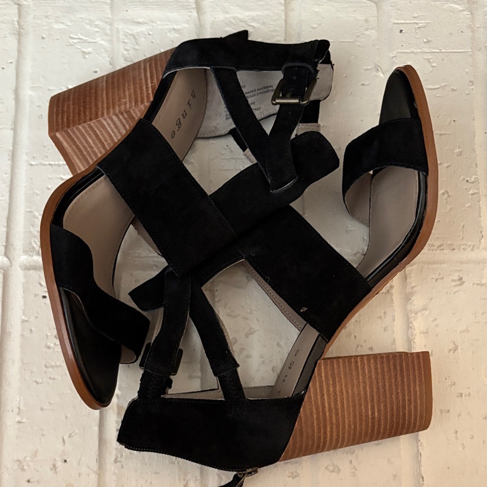 Hinge Black Suede Block Heel Sandals